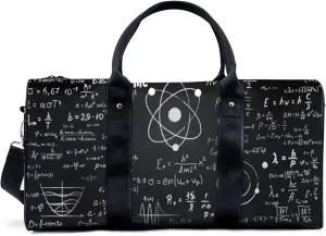 Scientific Theme Pattern Travel Luggage Duffel Bag with Adjustable Strap Teaching Formula Sports Bag Lightweight Canvas Gym Tote Bag for Men and Women