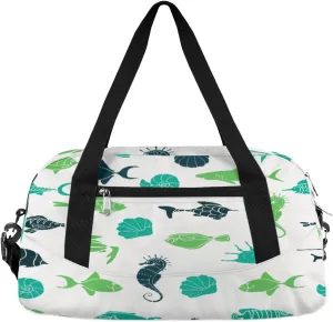Seabed Animals Fish Seahorses Kids Duffle Bag for Boys Girls Overnight Travel Bag Kids Duffel Bags Ballet Weekender Bag for School Gym Sport Sleepover Carry On Bag