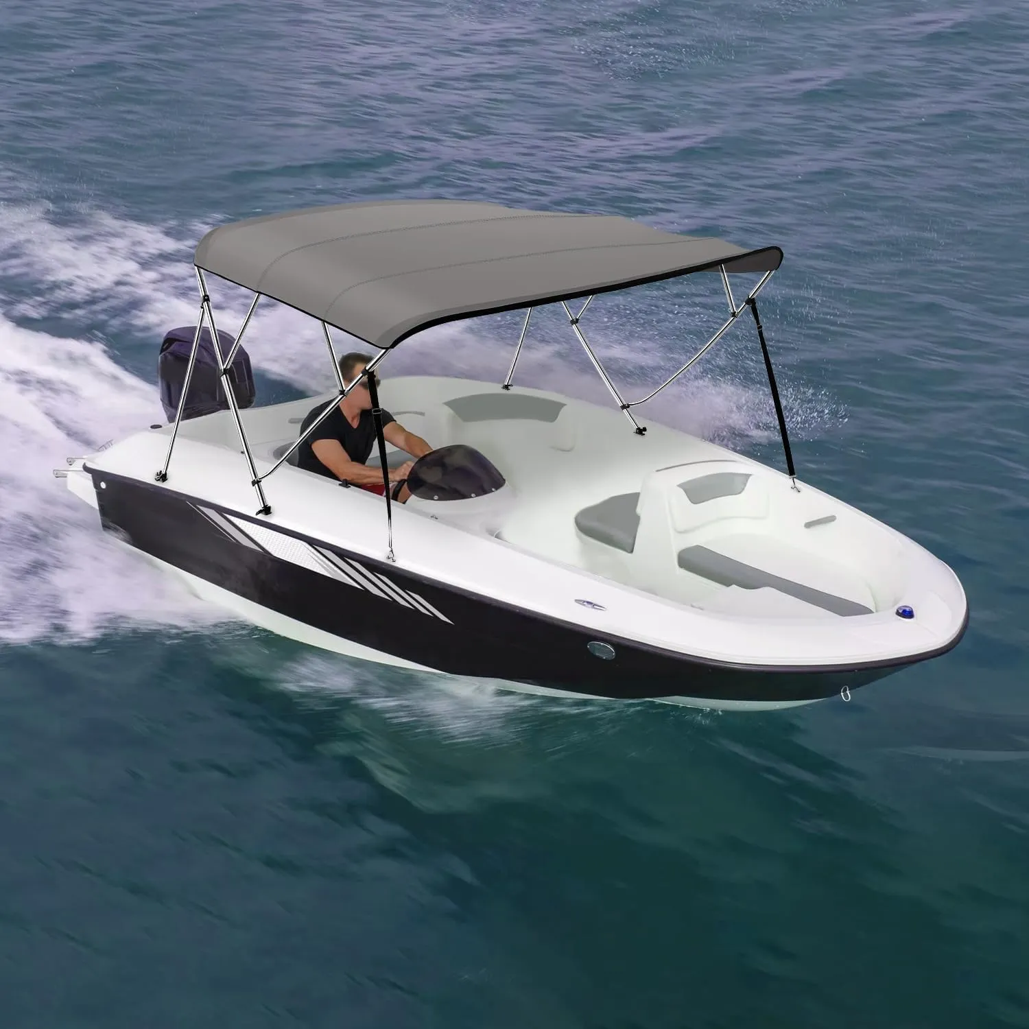 Seal Skin Covers 3 Bow / 4 Bow Bimini Top for Boats, Marine Grade Waterproof Canopy Cover with Frame, Durable Sun Shade Cover, Mounting Hardware, Rear Straps & Storage Boot