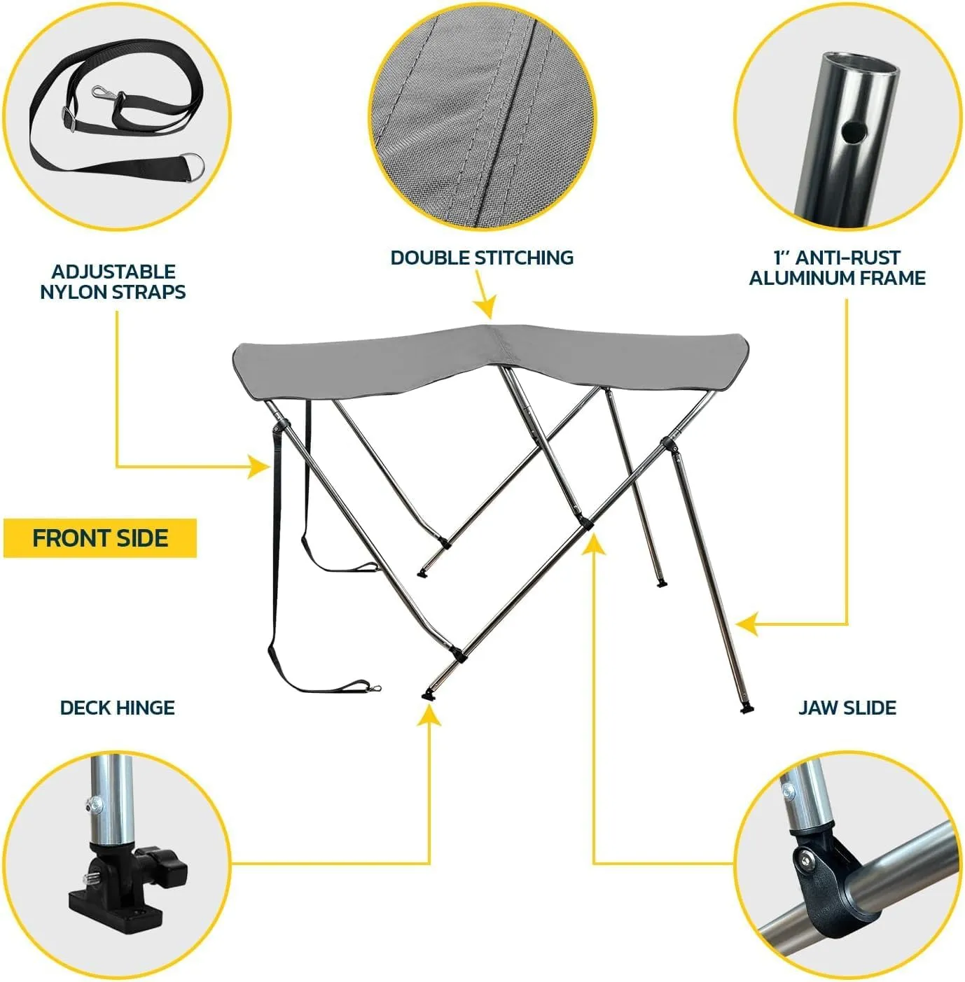 Seal Skin Covers 3 Bow / 4 Bow Bimini Top for Boats, Marine Grade Waterproof Canopy Cover with Frame, Durable Sun Shade Cover, Mounting Hardware, Rear Straps & Storage Boot
