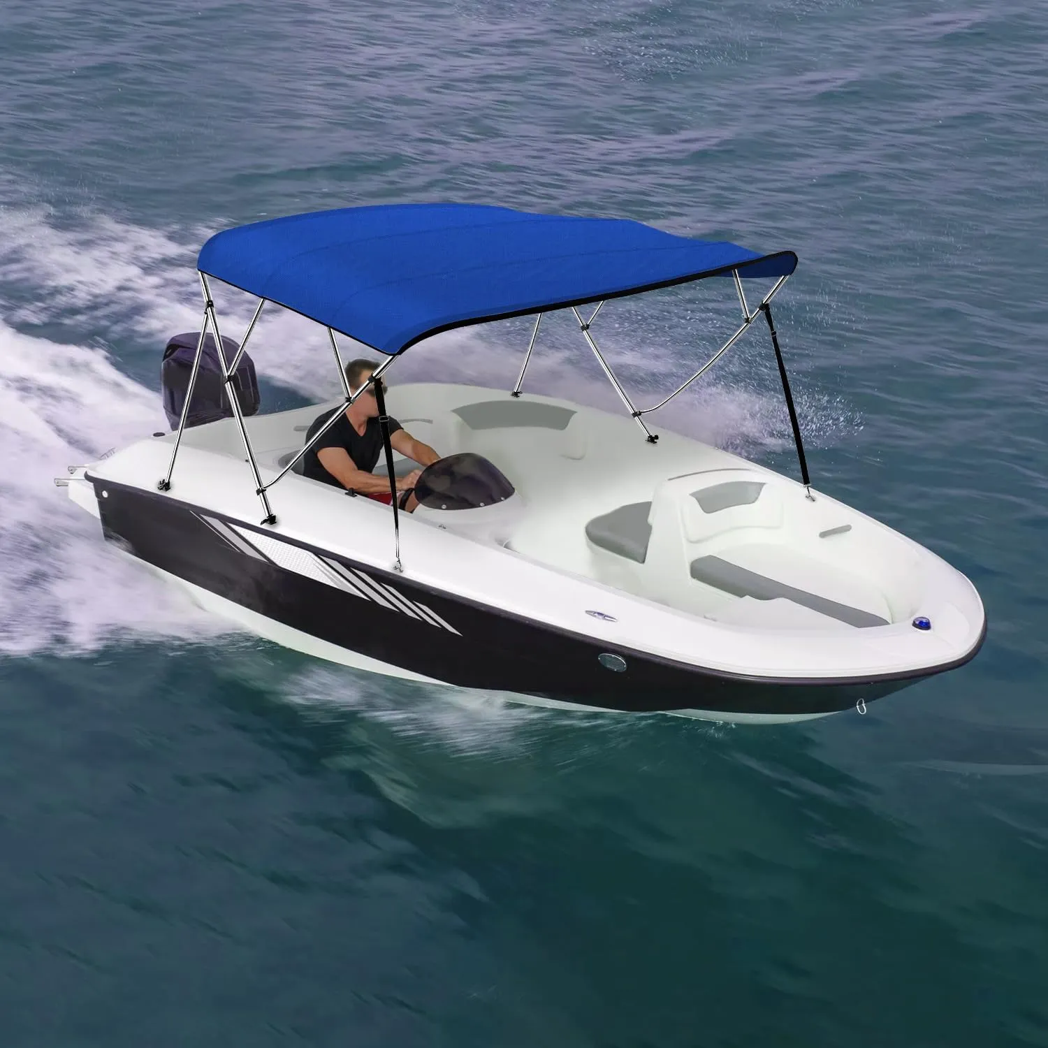 Seal Skin Covers 3 Bow / 4 Bow Bimini Top Replacement Cover, Marine Grade 600D Waterproof Canvas Boat Canopy Sun Shade Without Frame
