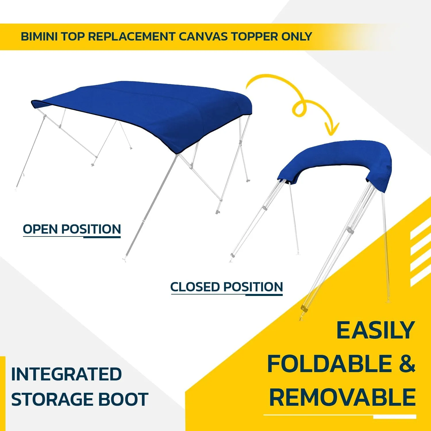 Seal Skin Covers 3 Bow / 4 Bow Bimini Top Replacement Cover, Marine Grade 600D Waterproof Canvas Boat Canopy Sun Shade Without Frame