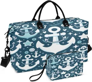 senya Travel Duffle Bag Weekender Bags Overnight Bag with Toiletry Bag Gym Duffel Bag Blue White Spear for Travel Business Trips Sport