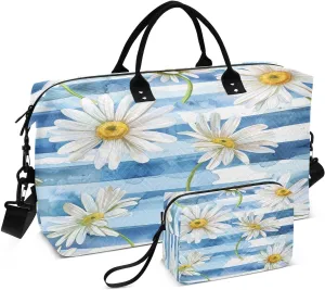 senya Travel Duffle Bag Weekender Bags Overnight Bag with Toiletry Bag Gym Duffel Bag Daisy Blue Strip for Travel Business Trips Sport