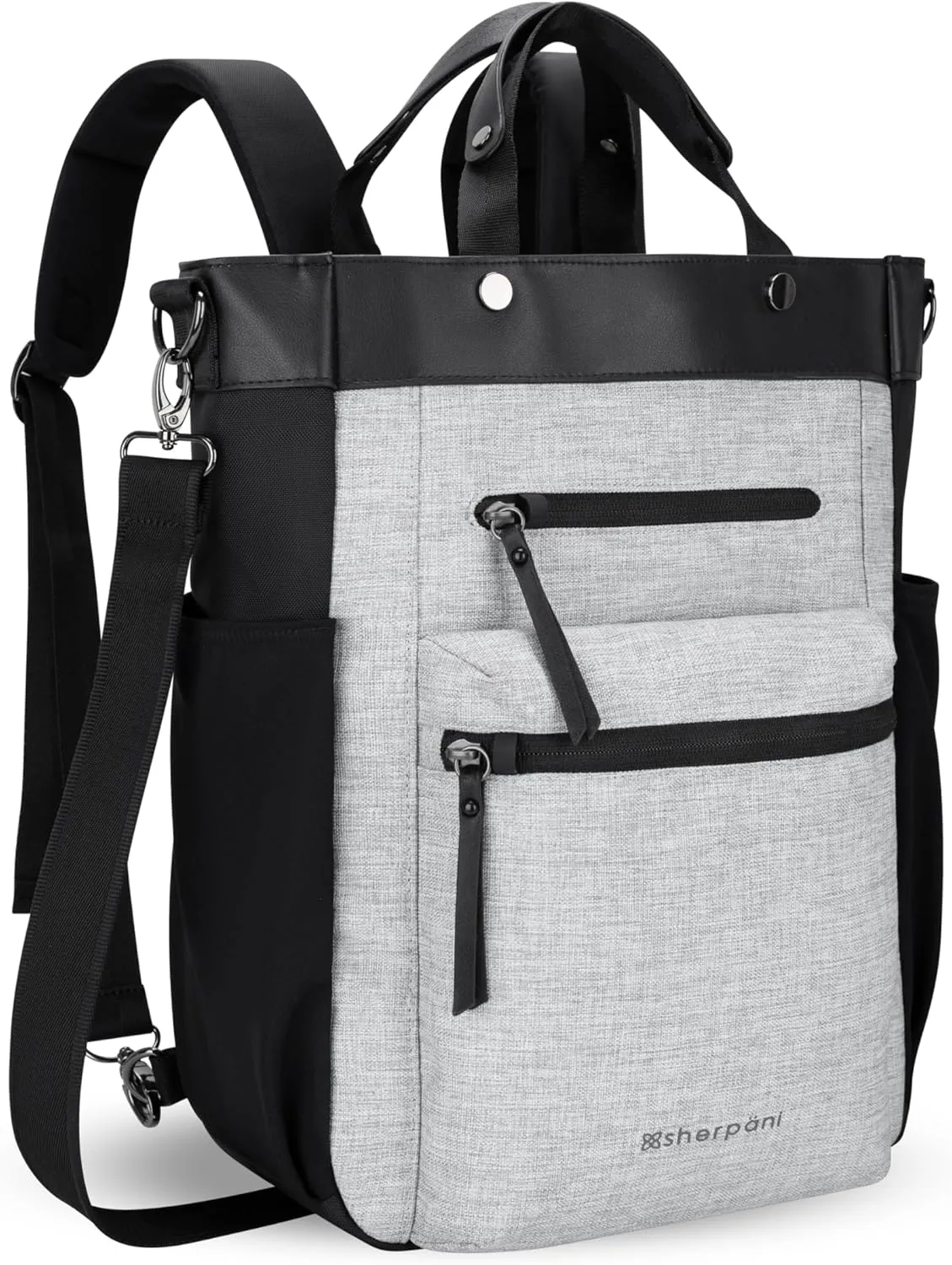 Sherpani Soleil, Anti Theft Convertible Backpack, 3 in 1 Tote Bag, Crossbody Purse, 18L Travel Backpack, Travel Gifts for Women, RFID Protection, Metal Hardware, Fits 15” Laptop (Sterling)