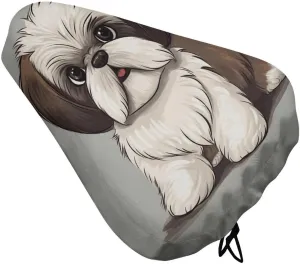Shih Tzu Dog Bike Seat Cover Water-Repellent Exercise Bike Seat Cushion Bicycle Saddle Cover with Drawstring Rain Snow Dust Covers for City Mountain Road Biking