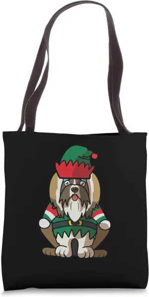 Shih Tzu Dog Greets Merry Christmas Santa Costume Black Tote Bag