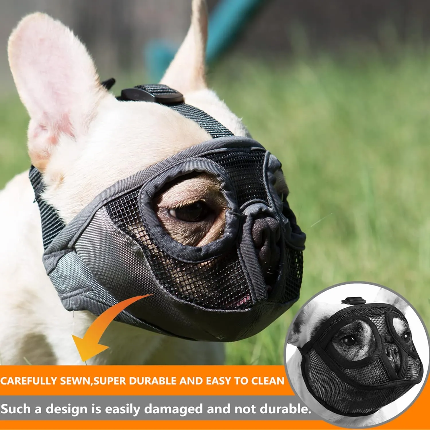 Short Snout Dog Muzzles- Adjustable Breathable Mesh Bulldog Muzzle for Biting Chewing Barking Training Grooming Dog Mask,Black XL