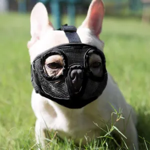 Short Snout Dog Muzzles- Adjustable Breathable Mesh Bulldog Muzzle for Biting Chewing Barking Training Grooming Dog Mask,Black XL