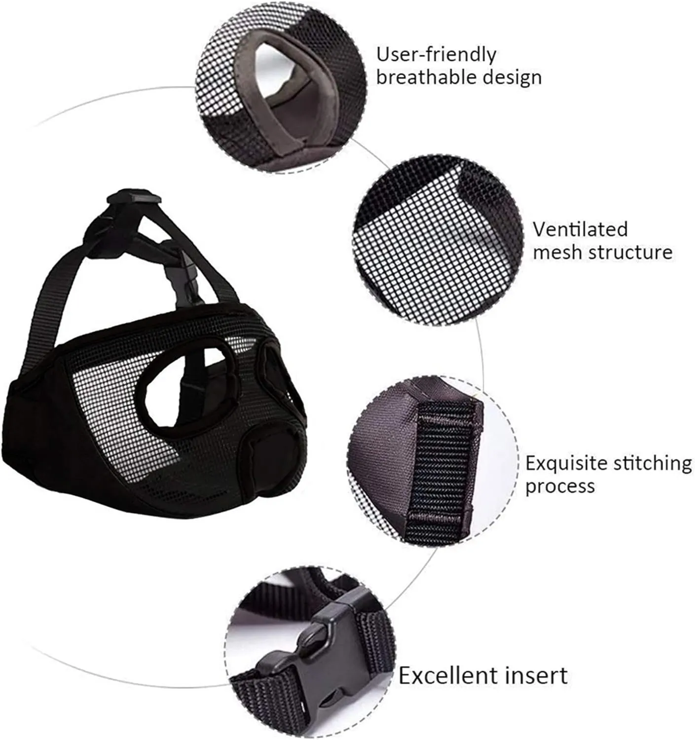 Short Snout Dog Muzzles- Adjustable Breathable Mesh Bulldog Muzzle for Biting Chewing Barking Training Grooming Dog Mask,Black XL