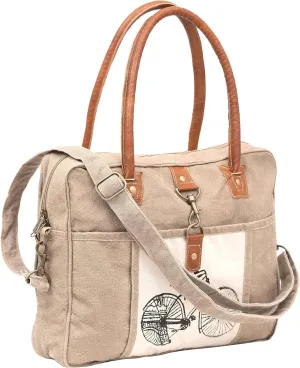 Shy Shy Bags Bicycle Upcycled Canvas Hand Bag & Cowhide Tote Bag & Canvas Leather Shoulder Bag