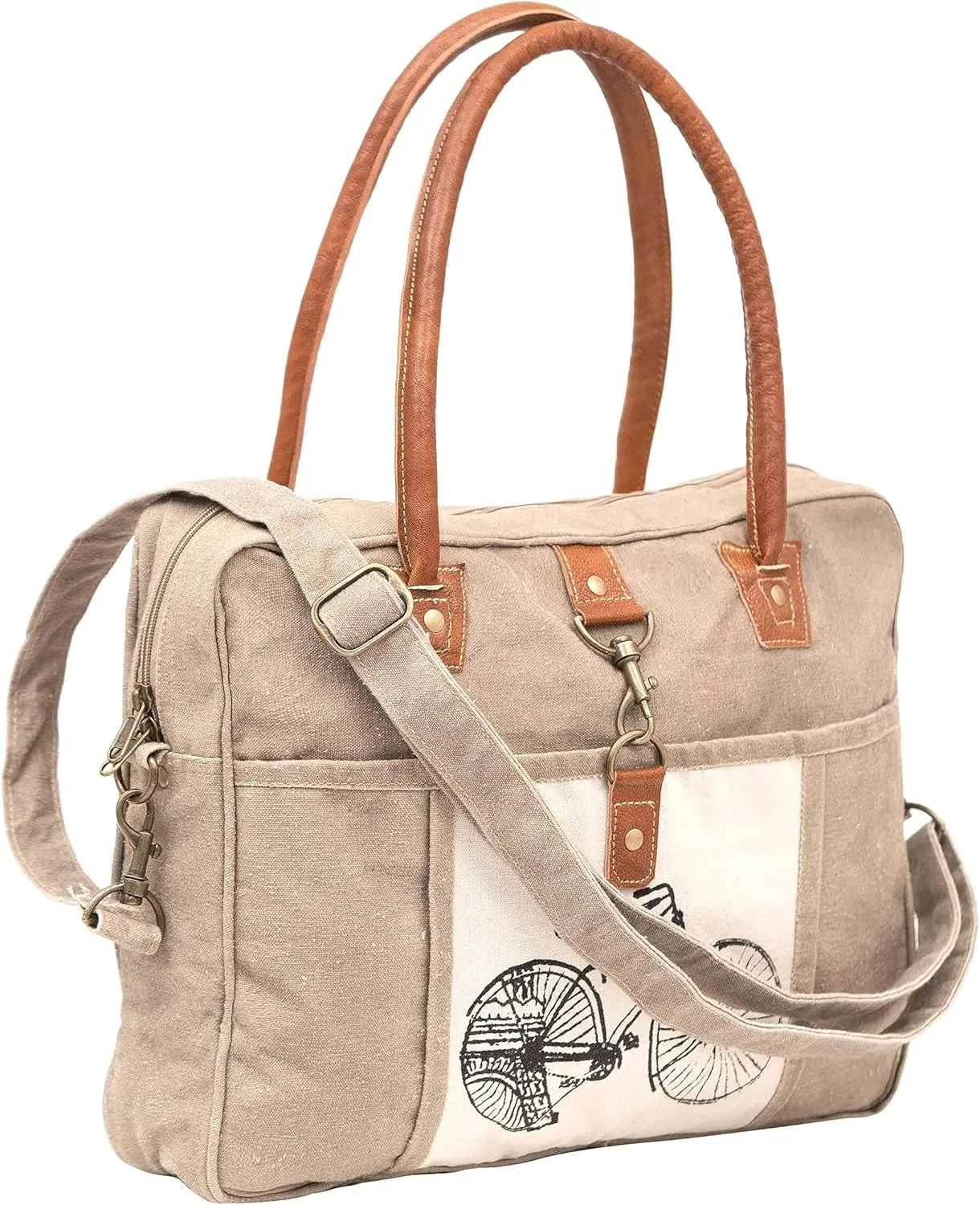 Shy Shy Bags Bicycle Upcycled Canvas Hand Bag & Cowhide Tote Bag & Canvas Leather Shoulder Bag