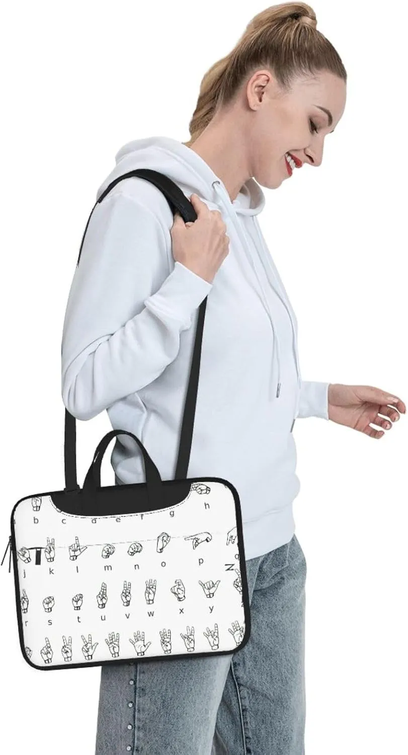 Sign Language Alphabet. Print Large Capacity Portable Crossbody Cute Laptop Bag For Women Men, 13 14 15.6 in