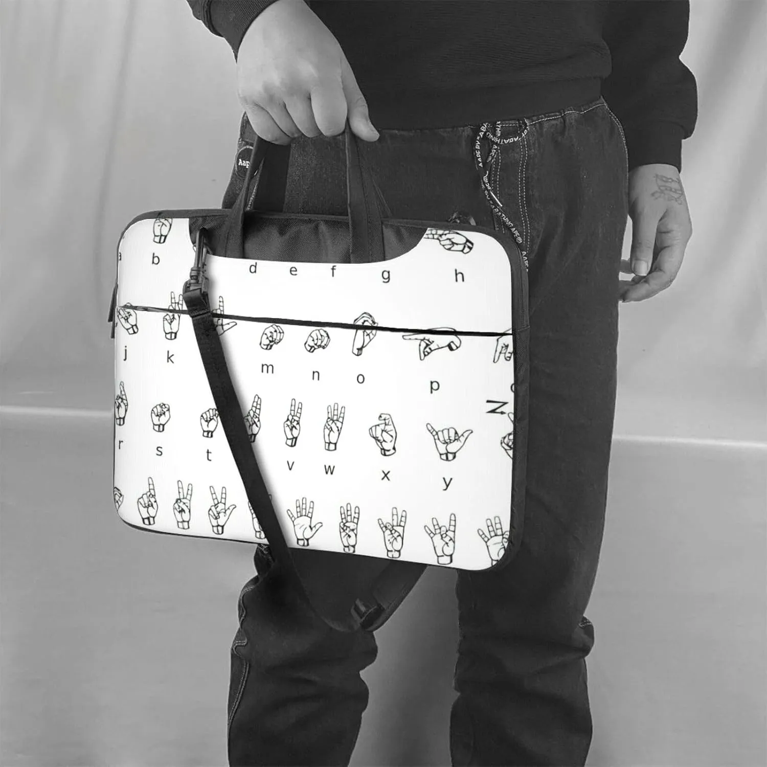 Sign Language Alphabet. Print Large Capacity Portable Crossbody Cute Laptop Bag For Women Men, 13 14 15.6 in