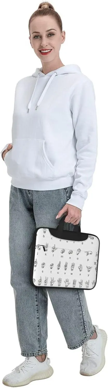 Sign Language Alphabet. Print Large Capacity Portable Crossbody Cute Laptop Bag For Women Men, 13 14 15.6 in