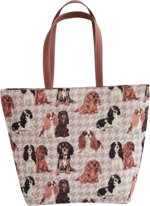 Signare Tapestry Shoulder Bag Tote Bag for Women with Cavalier King Charles Spaniel Dog Design (SHOU-KGCS)