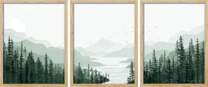 SIGNWIN Frame Sage Green Mountain Range Pine Tree Forest Wall Art, Set of 3 Nature Wilderness Illustrations Wall Decor Prints Minimalist Wall Décor for Living Room, Bedroom - 12"x16" Natural