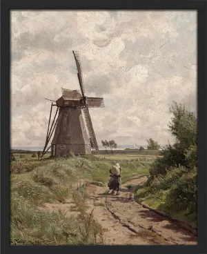 SIGNWIN Framed Beautiful Windmill Countryside Landscape Wall Art, Nature Wilderness Wall Decor, Country/Farmhouse Antique Vintage Wall Décor for Living Room, Bedroom - 12"x16" Black