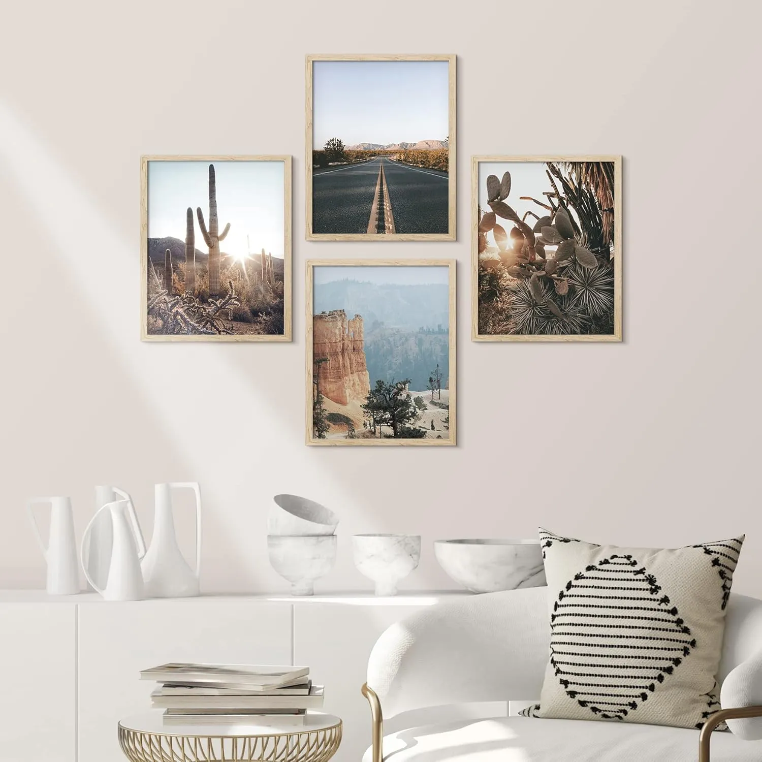 SIGNWIN Framed Cactus Desert Landscape Wall Art, Set of 4 Southwest Texas Arizona Saguaro Wall Decor Prints, Nature Wilderness Wall Décor for Living Room, Bedroom - 11"x14"x 4 Natural