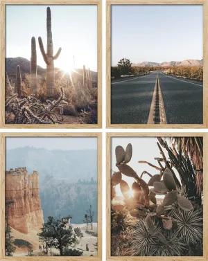 SIGNWIN Framed Cactus Desert Landscape Wall Art, Set of 4 Southwest Texas Arizona Saguaro Wall Decor Prints, Nature Wilderness Wall Décor for Living Room, Bedroom - 11"x14"x 4 Natural