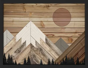 SIGNWIN Framed Wood Panel Wood Block Snowy Mountain Range Forest Wall Art, Floral Botanical Wall Decor Prints, Nature Wilderness Wall Décor for Living Room, Bedroom - 12"x16" Black