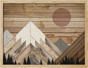 SIGNWIN Framed Wood Panel Wood Block Snowy Mountain Range Forest Wall Art, Floral Botanical Wall Decor Prints, Nature Wilderness Wall Décor for Living Room, Bedroom - 12"x16" Natural