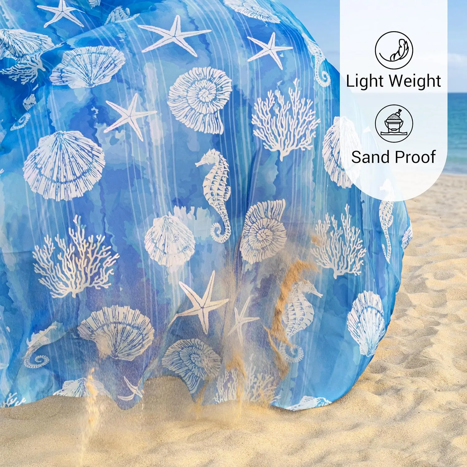 Silky Soft 108"x84" Sand Proof Beach Blanket Sand Proof Mat with Corner Pockets and Fashion Mesh Bag for Beach Party, Travel, Camping and Outdoor Music Festival, Ombre Blue Marine