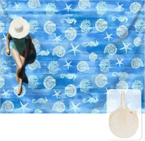 Silky Soft 108"x84" Sand Proof Beach Blanket Sand Proof Mat with Corner Pockets and Fashion Mesh Bag for Beach Party, Travel, Camping and Outdoor Music Festival, Ombre Blue Marine