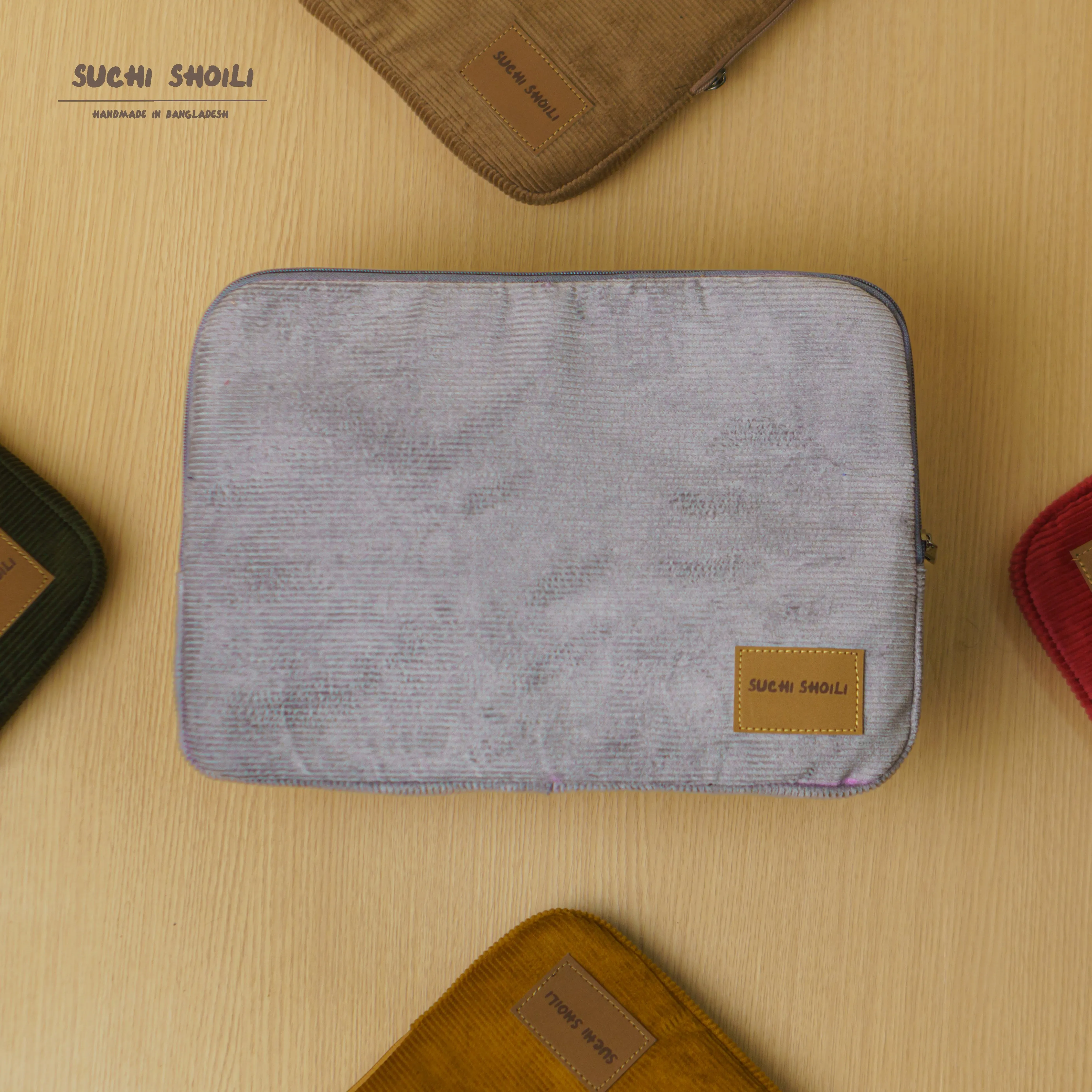 Silver Ash Corduroy Fabric Laptop Sleeve