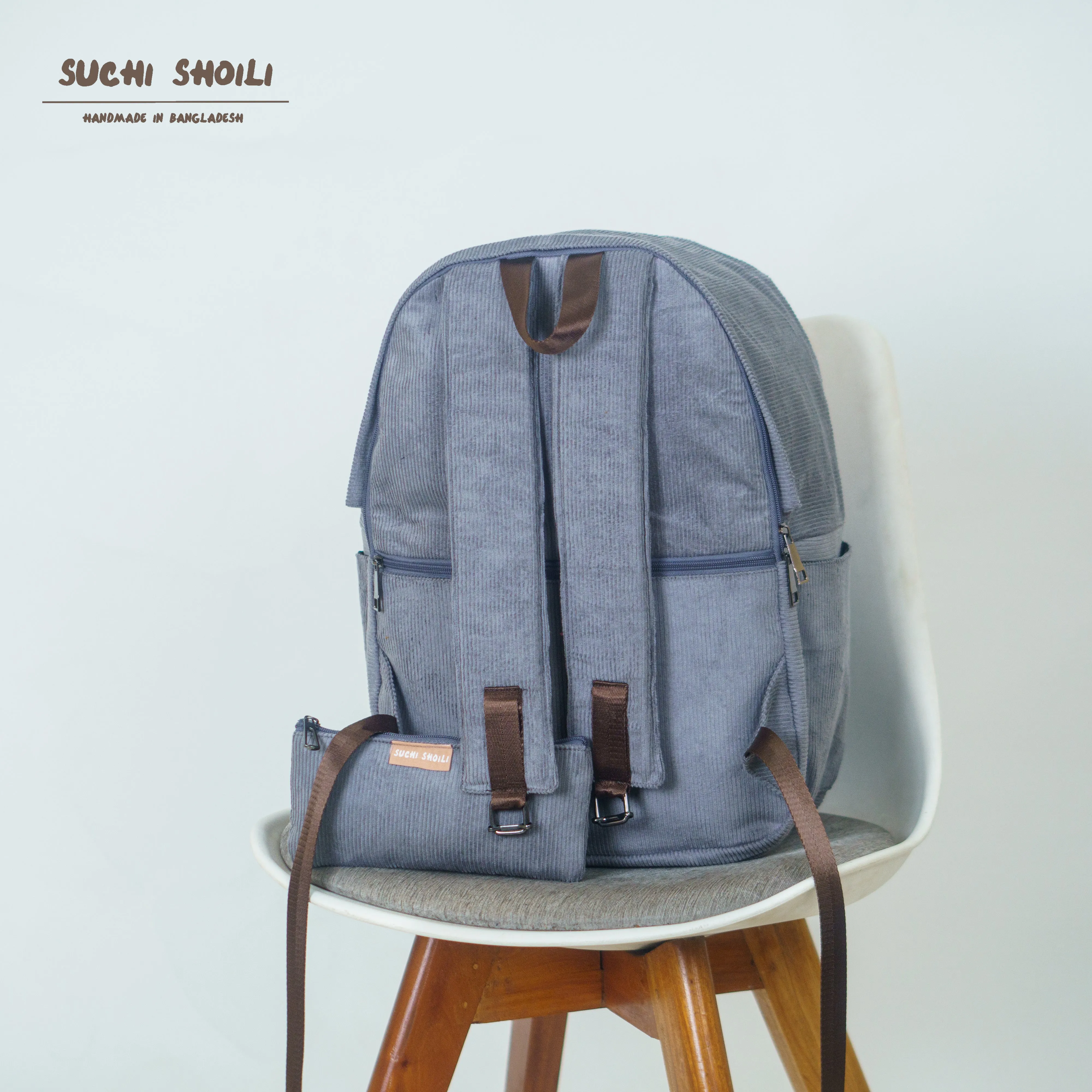 Silver Ash Corduroy Fabric Metro Backpack