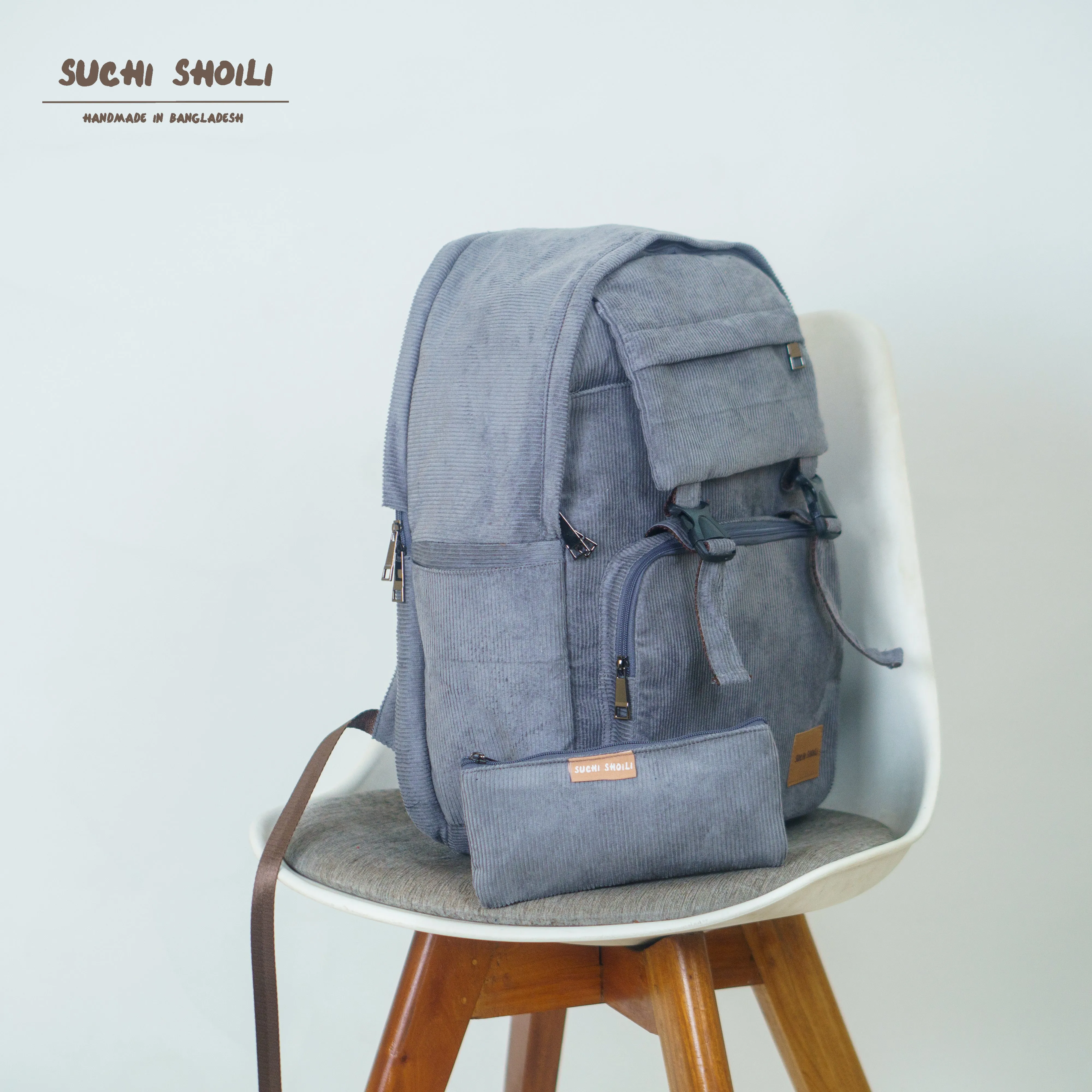 Silver Ash Corduroy Fabric Metro Backpack