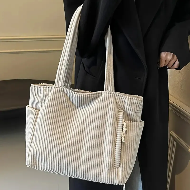Simple Corduroy Commuter Shoulder Bag Female New Large Capacity Student Commuting To Class Messenger Bag Texture Female Bag