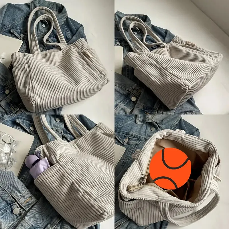 Simple Corduroy Commuter Shoulder Bag Female New Large Capacity Student Commuting To Class Messenger Bag Texture Female Bag