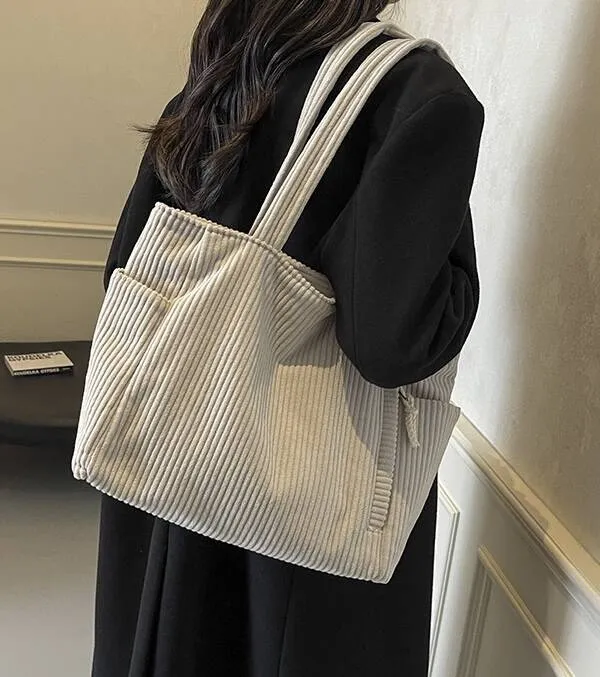 Simple Corduroy Commuter Shoulder Bag Female New Large Capacity Student Commuting To Class Messenger Bag Texture Female Bag