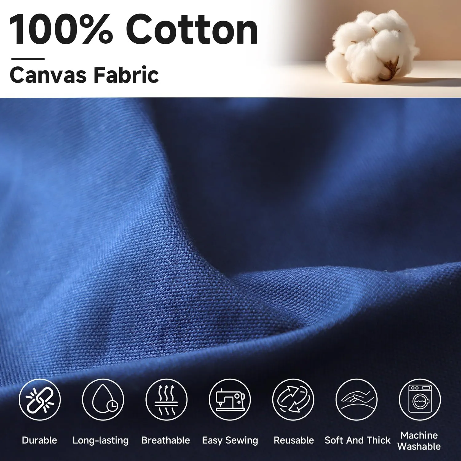 Simple&Opulence 100% Cotton Canvas Natural Fabric by The Yard- 59 Inches Wide, Duck Fabric Versatile Durable for Crafts, Upholstery, Sewing, Home Decor (Dark Blue,2 Yard)