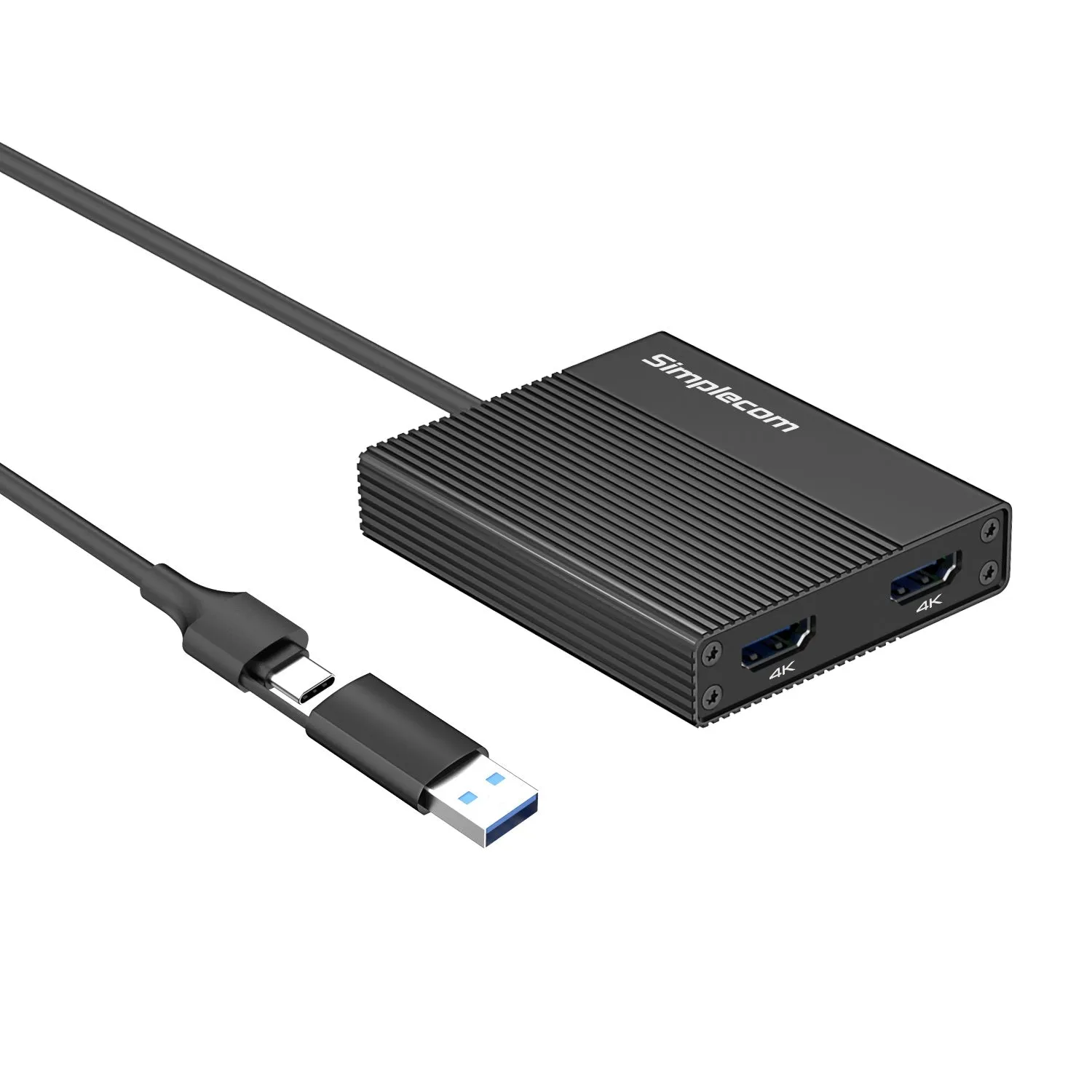 Simplecom DA369 USB 3.0 or USB-C to Dual 4K HDMI 2.0 Display Adapter for 2x 4K@60Hz Extended Screens
