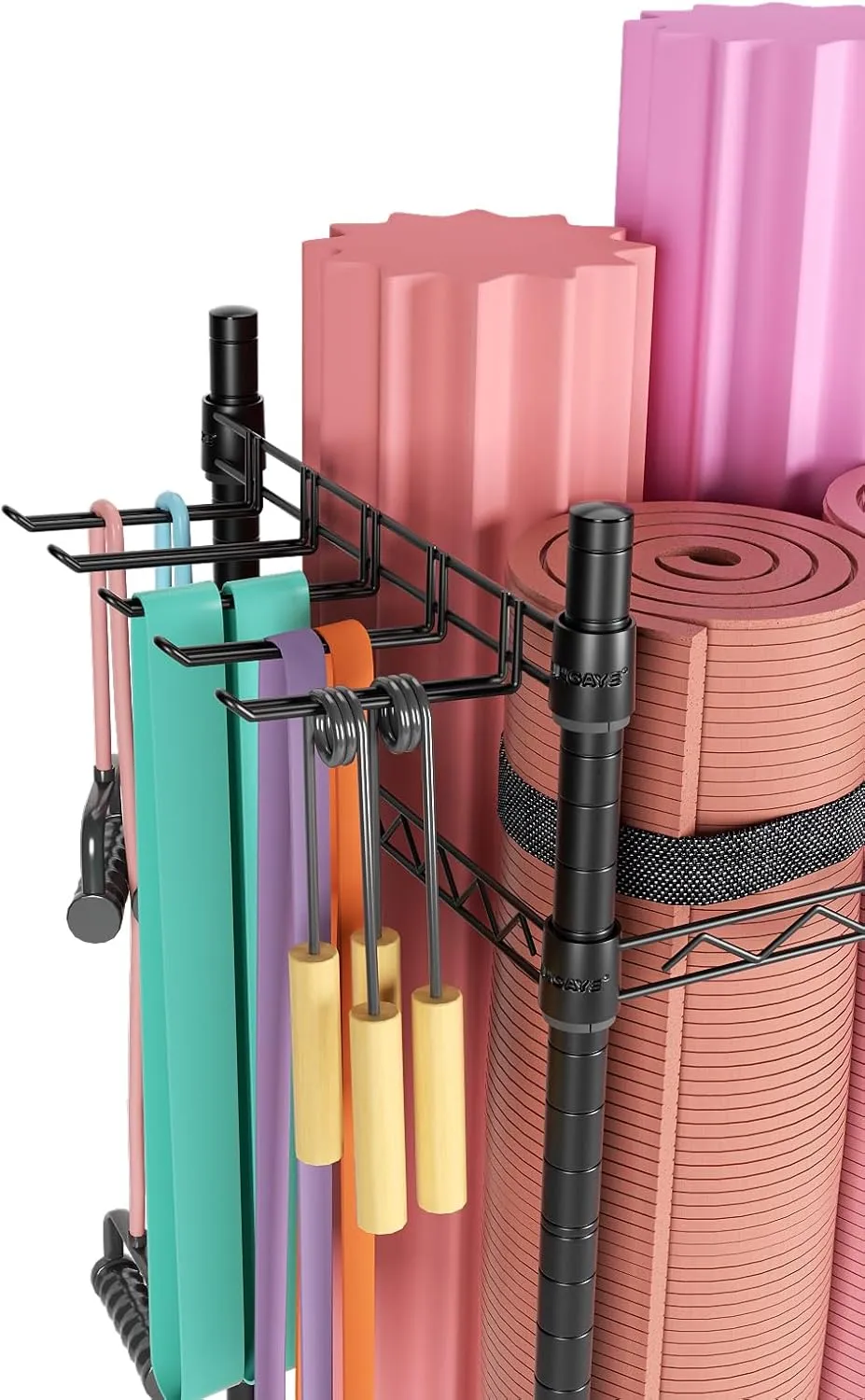 SINGAYE Dumbbell Rack Stand With Yoga Mat Storage, Gym Equipment Organizer, Cart for Workout Room, Home Gym With Hooks and Wheels
