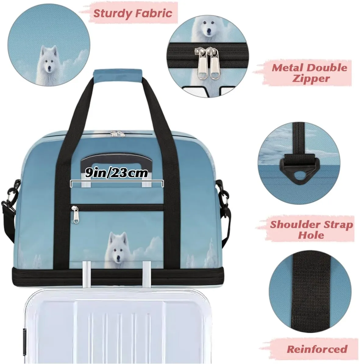 Sitting Fox Printed Custom Foldable Duffle Bag with Shoes Compartment Personalized Large Capacity Waterproof Travel Weekender Bag Overnight Bag for Sports Gym
