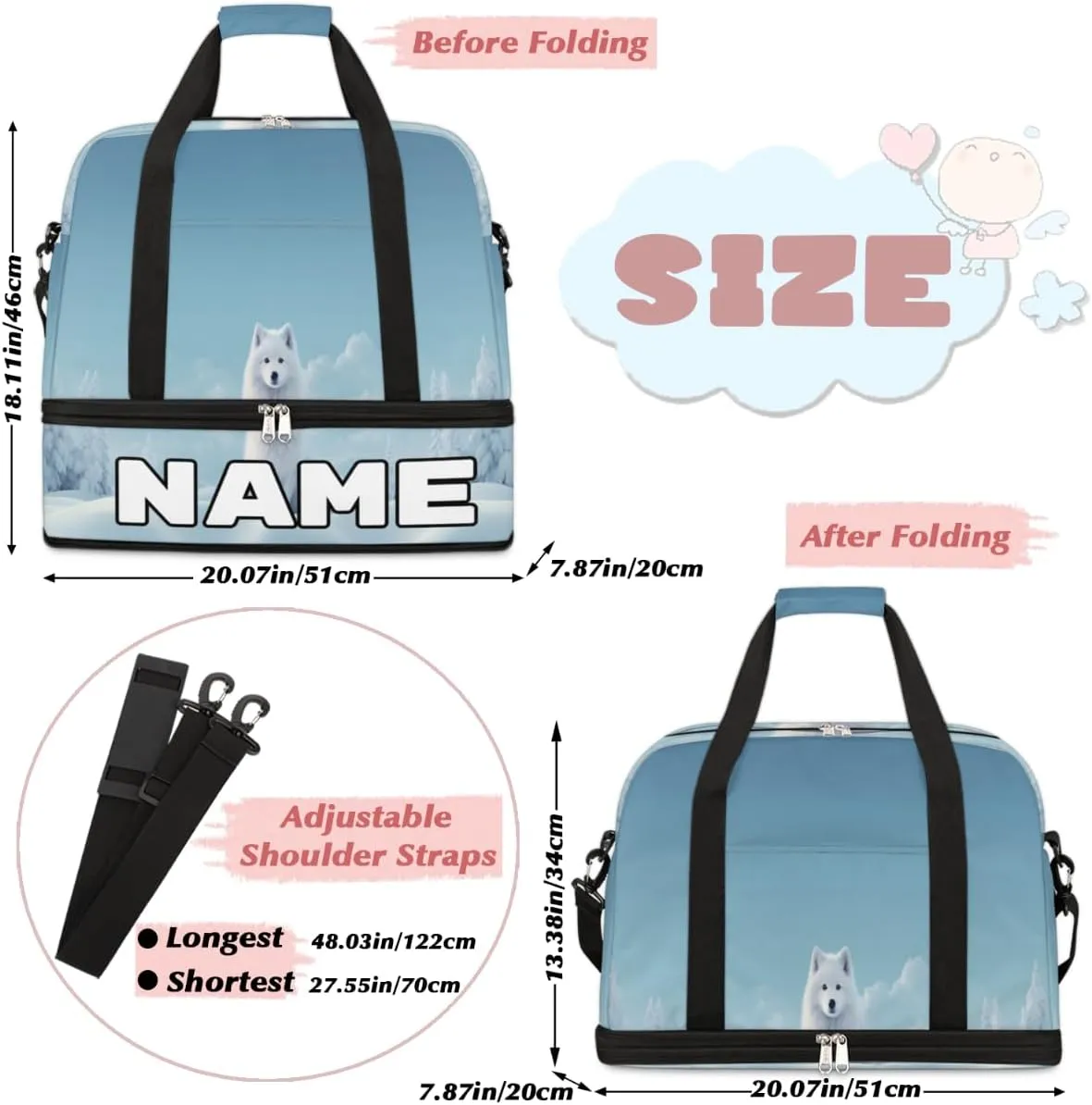 Sitting Fox Printed Custom Foldable Duffle Bag with Shoes Compartment Personalized Large Capacity Waterproof Travel Weekender Bag Overnight Bag for Sports Gym
