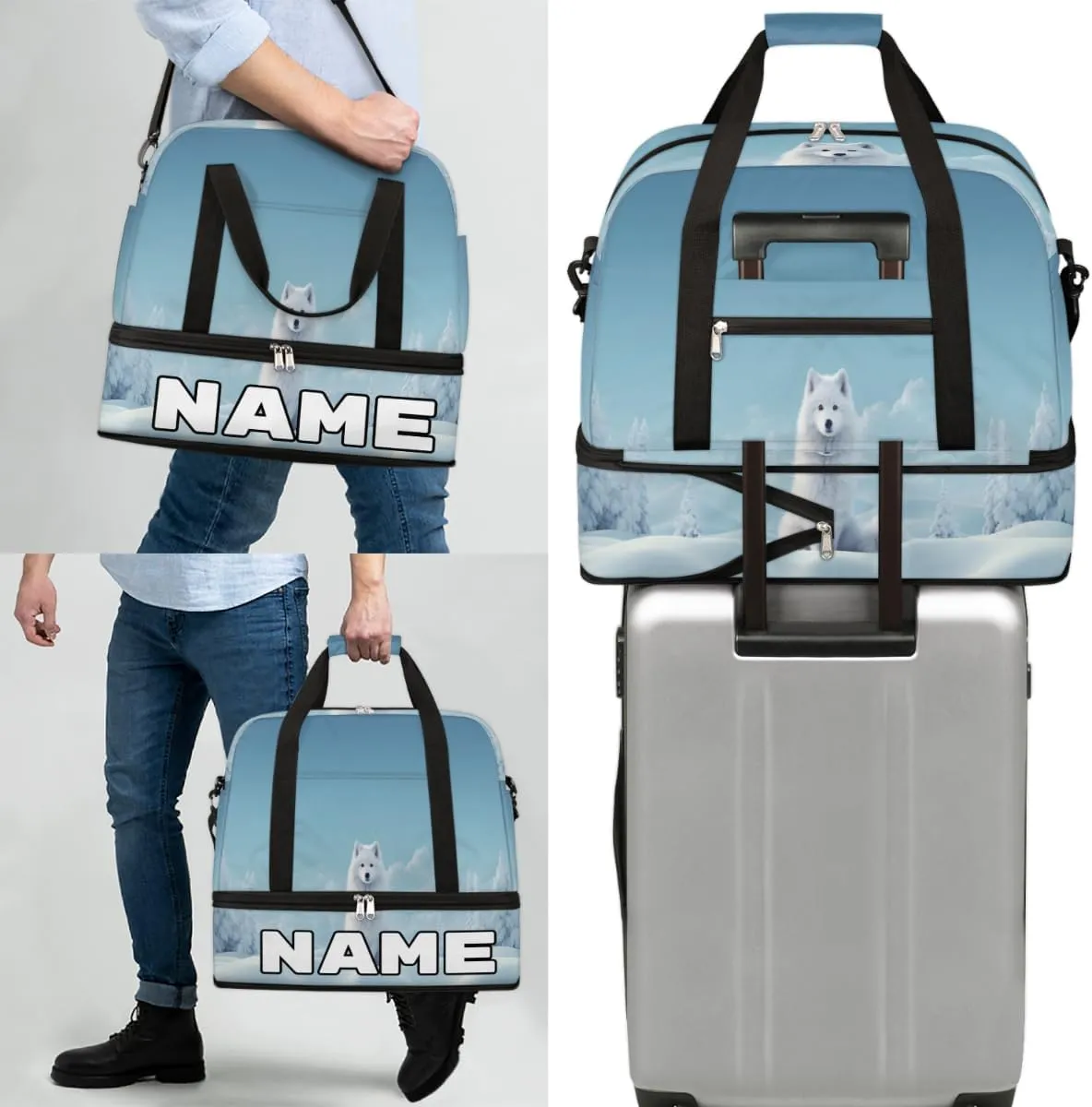 Sitting Fox Printed Custom Foldable Duffle Bag with Shoes Compartment Personalized Large Capacity Waterproof Travel Weekender Bag Overnight Bag for Sports Gym