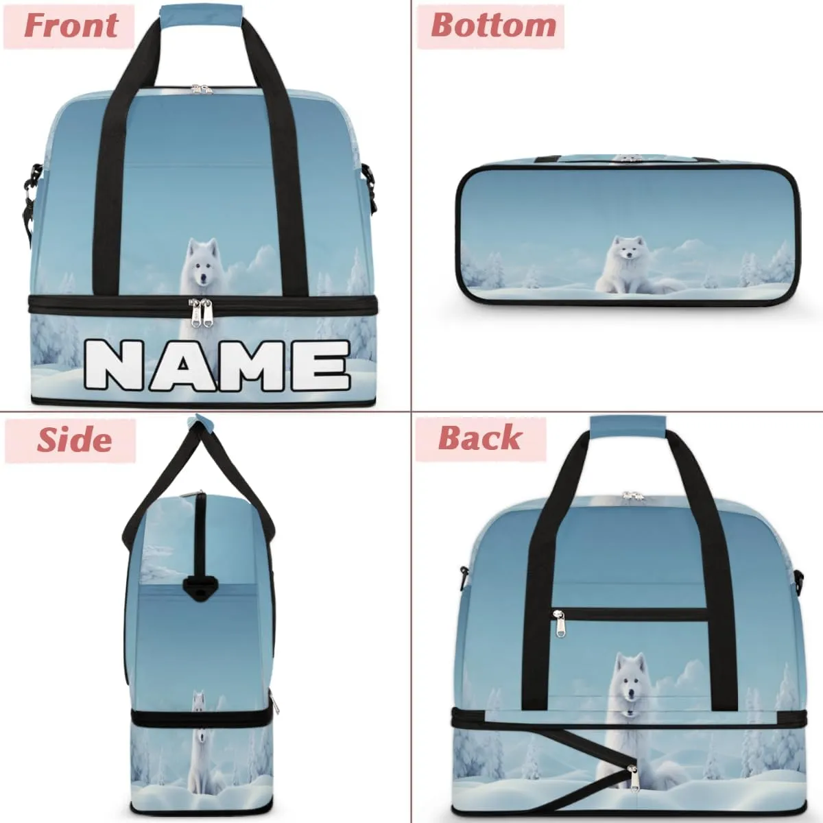 Sitting Fox Printed Custom Foldable Duffle Bag with Shoes Compartment Personalized Large Capacity Waterproof Travel Weekender Bag Overnight Bag for Sports Gym
