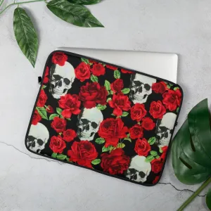 Skull Red Floral Print Laptop Sleeve