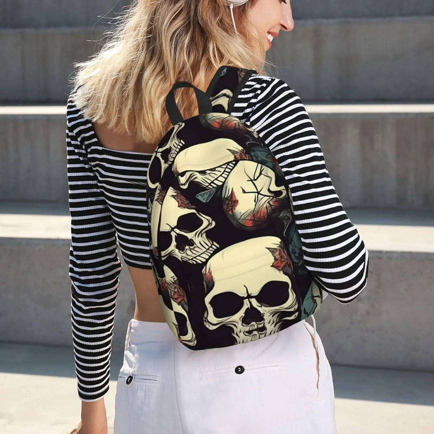 Skull Skeleton print Backpack for Travel Classic Stylish Casual Daypack Bag Travel for Women Men