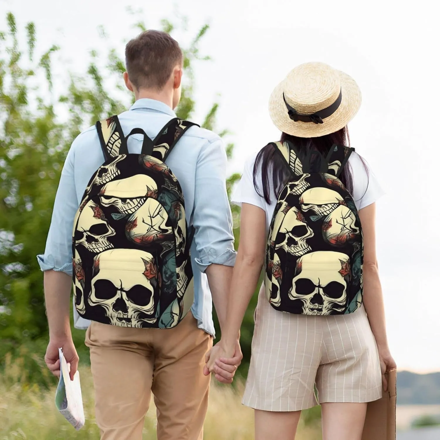 Skull Skeleton print Backpack for Travel Classic Stylish Casual Daypack Bag Travel for Women Men