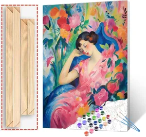 Sleeping Girl Paint by Numbers Kits with Brushes and Acrylic Pigment on Canvas Painting for Adults, Graffitic Garden Flowers Arts Crafts Project for Home Decor Gifts 16''x20'' Boho Gift(DIY Framed)