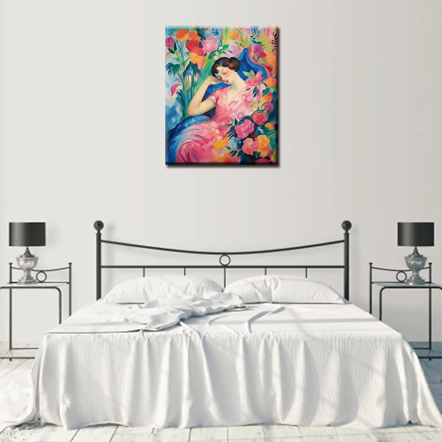 Sleeping Girl Paint by Numbers Kits with Brushes and Acrylic Pigment on Canvas Painting for Adults, Graffitic Garden Flowers Arts Crafts Project for Home Decor Gifts 16''x20'' Boho Gift(DIY Framed)