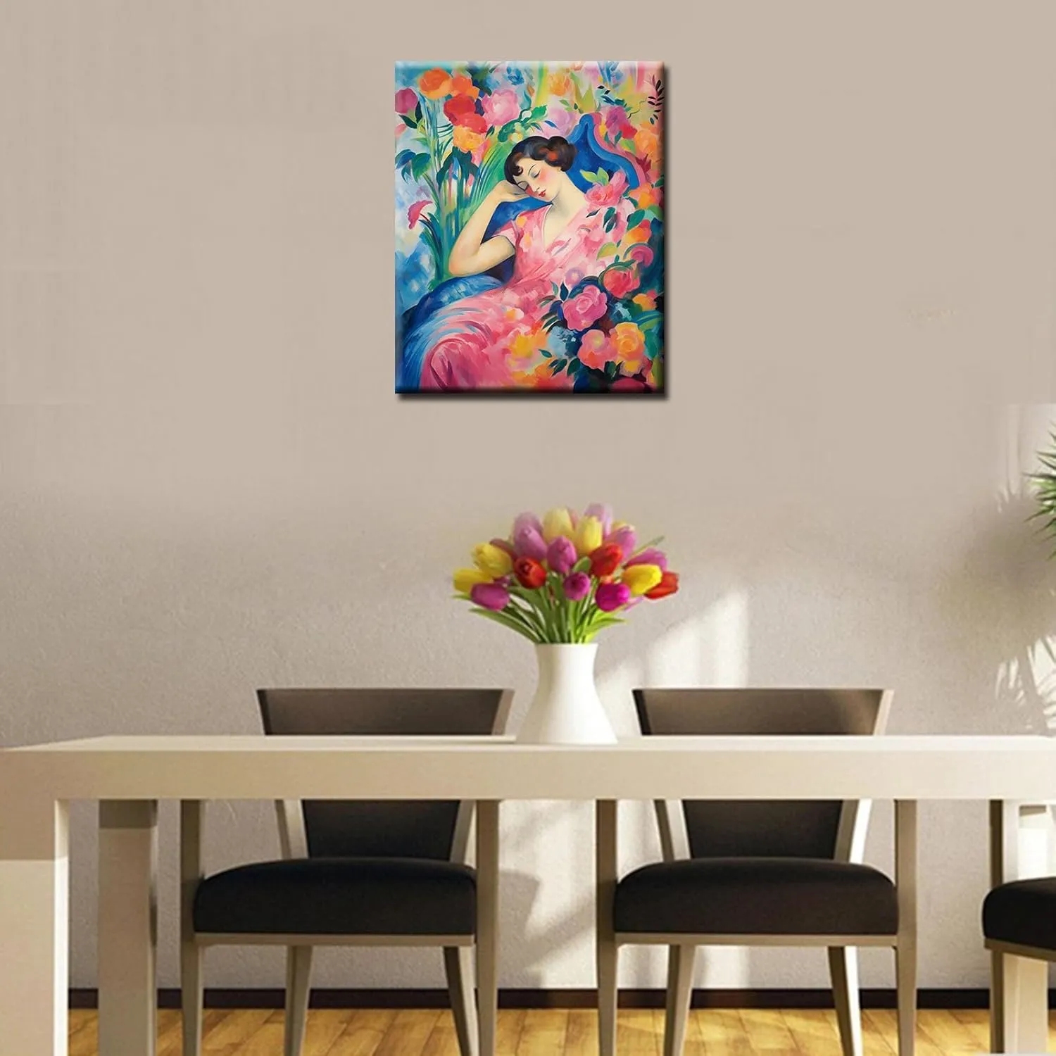 Sleeping Girl Paint by Numbers Kits with Brushes and Acrylic Pigment on Canvas Painting for Adults, Graffitic Garden Flowers Arts Crafts Project for Home Decor Gifts 16''x20'' Boho Gift(DIY Framed)