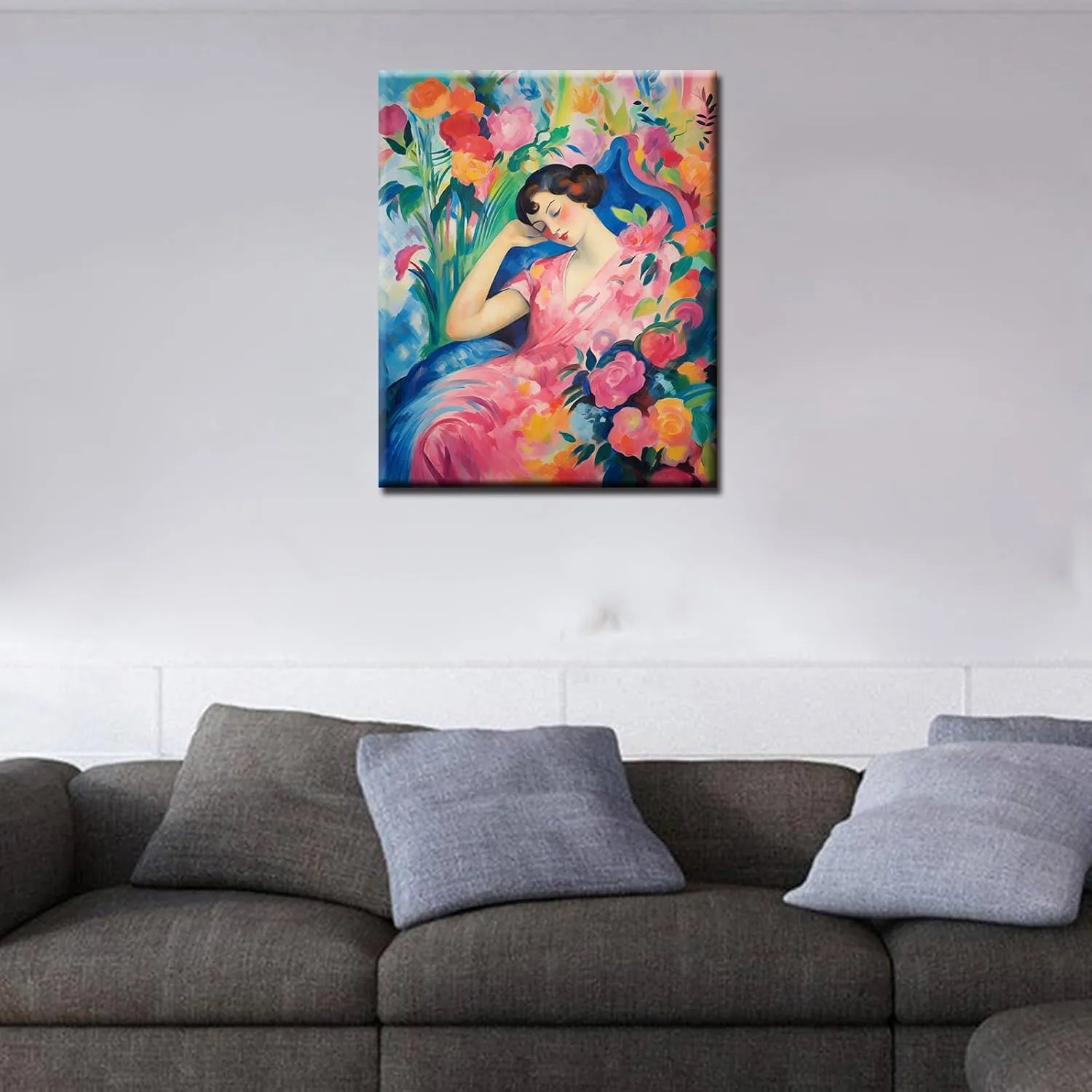 Sleeping Girl Paint by Numbers Kits with Brushes and Acrylic Pigment on Canvas Painting for Adults, Graffitic Garden Flowers Arts Crafts Project for Home Decor Gifts 16''x20'' Boho Gift(DIY Framed)