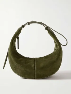 Slide leather-trimmed suede shoulder bag