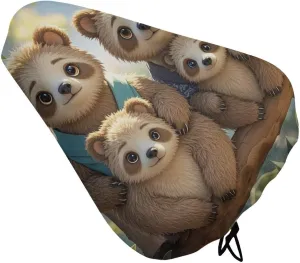 Sloth Family Bike Seat Cover Water-Repellent Exercise Bike Seat Cushion Bicycle Saddle Cover with Drawstring Rain Snow Dust Covers for City Mountain Road Biking